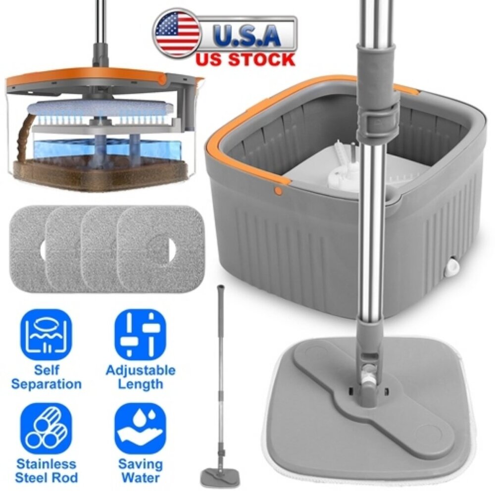 Spin Mop and Bucket System Includes Dual Compartment Mop Bucket